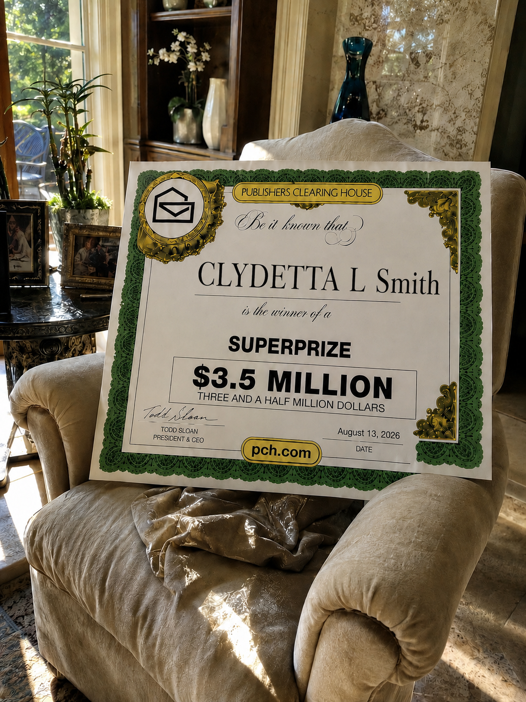 CLYDETTA L Smith holding their winning cheque